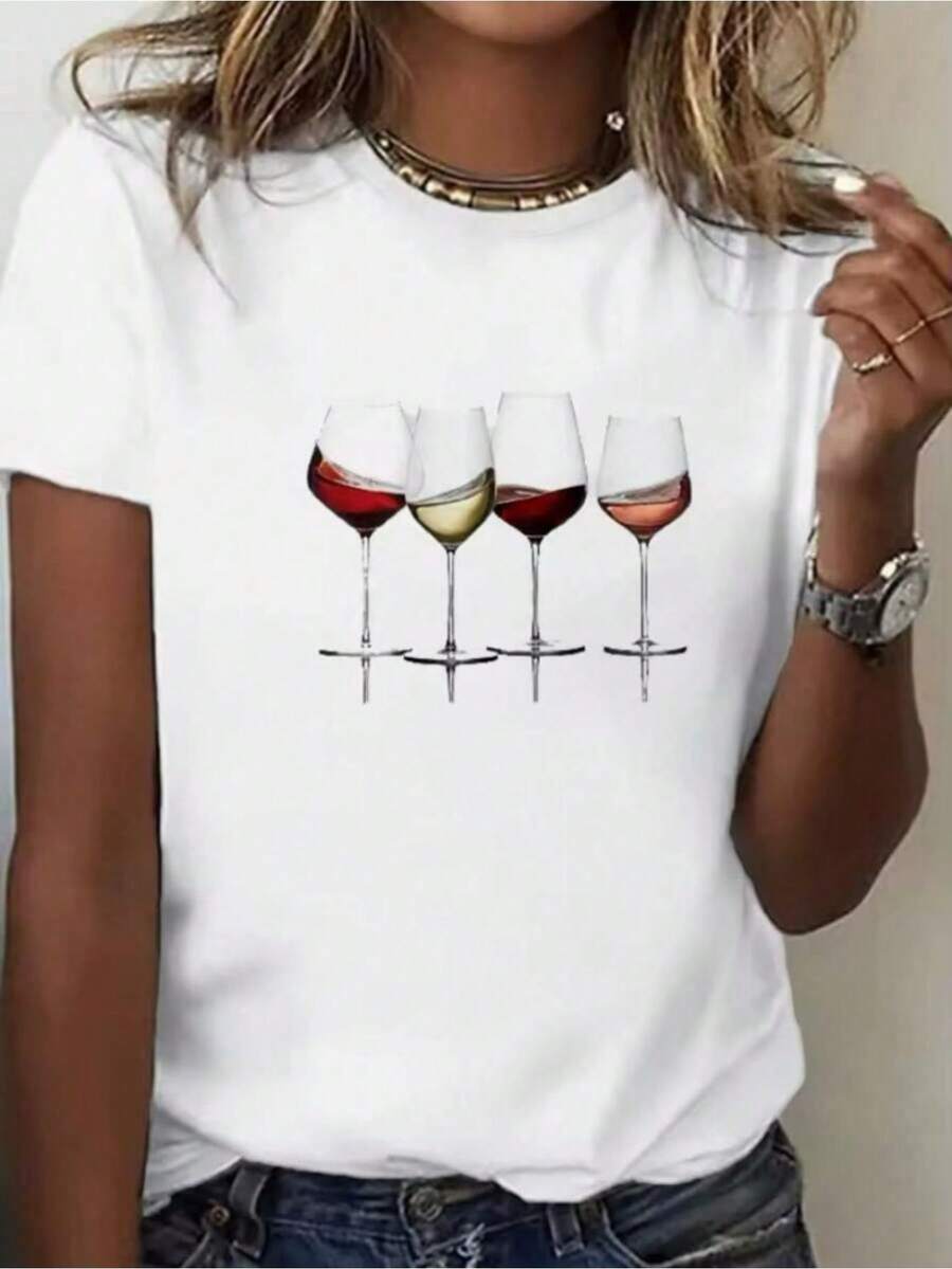 Camiseta Tshirt 100% Algodão Vinho Desenho Básica Lisa Lançamento Barato - Branco - Visão 1