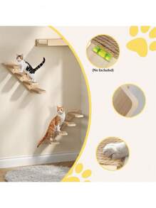 1pc Wall-Mounted Cat Climbing Ladder, 4-Tier Solid Wood Cat Furniture, Sturdy & Durable Pine Wood, For Playing, Climbing & Scratching, Comes With Tools For Easy Assembly, Max Load 12kg (26lb)