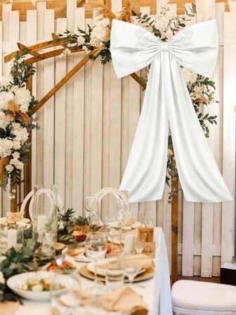 1 قطعة فردية من الفيونكات من الساتان الأسود/ الوردي/ الأبيض ذات أذيال طويلة ديكورات معلقة فخمة, شريط ساتان ديكور الخلفية لحفل استقبال الزفاف وحفل التخرج