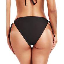 Womens Swimwear Sexy Tie Side Sweet Heart Brazilian Bikini Bottom Hipster Swimsuit Beachwear Swimwear - #1 Black - 查看 3