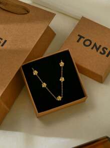 TONSI 1 Peça Elegante Colar Pingente de Flor Minimalista de 5 Folhas, Corrente Fina de Aço Inoxidável Banhado a Ouro 18K, Caixa de Presente de Jóias Delicada, Presente Ideal para Você, Amigos, Irmãs, Mães, Filhas, Colegas de Trabalho, Esposas em Feriados, Aniversários