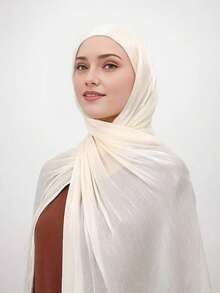FADZOYLE 1 pièce Écharpe de couleur unie, texture satinée lisse et brillante, froissée, châle, enveloppe, hijab long et doux, peut être utilisé comme foulard/bandeau/couvre-plage d'été/sarong/accessoire pour cheveux, convient pour les occasions quotidiennes, les voyages, les mariages, les fêtes, les mariées, les vacances, la prière et le pèlerinage - foulard - Voir 5