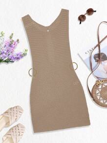 Vestido mini ajustado de mujer con diseño sin mangas, transparente y con espalda descubierta