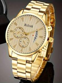Conjunto de presente masculino de luxo com 4 peças: relógio de quartzo de aço inoxidável com calendário, visor preciso, colar com pingente, pulseira e anel, perfeito para uso profissional e casual - presente ideal