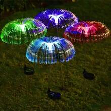 1 pieza Luz decorativa de jardín con fibra óptica en forma de estrella de 5 puntas, alimentada por energía solar, con 7 colores intermitentes lentos, resistente al agua, ideal para fiestas, campamentos, decoración navideña y exteriores - Multicolor - Ver 2