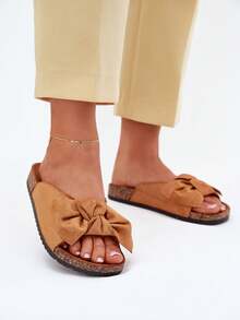Sandalias de mujer de moda versátiles y casuales con decoración de lazo, para el verano - Camel - Ver 2