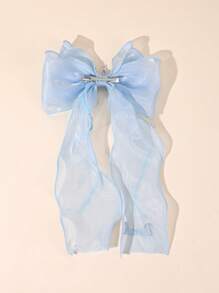 1 Stück individuell gestaltete blaue Mesh-Haarschleife für Mädchen, personalisierte Namenenschleife, Haarspangen mit glitzernder Strass-Krone, Quasten-Dekor, elegante Prinzessin Haarstyling-Clips, Sommer-Haarspangen, Kinderhaar-Accessoires
