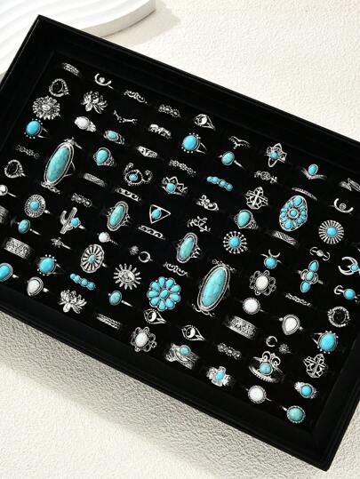 17KM 78pcs/23pcs/7pcs Gothic Style Mixed Rings Set, Elegant Fashion Party Rings Set For Women, Gold Color, Suitable For Daily, Vacation, Party, Wedding, Date, Layered Wearing, Accessories, Includes Heart, Butterfly, Faux Pearl, Eye, Moon Designs, Great Gift For Family And Friends