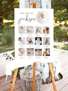 Customized Minimalist First Birthday Photo Sign Template, 1st Birthday Photo Poster, Baby's First Year Poster Printable, Modern Birthday DIY,Baby Shower Party Decoration, Baby Room Decoration Back To School