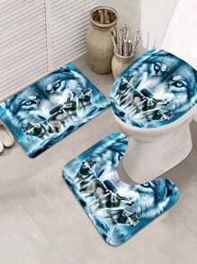 1/4pcs Wolf King Wolf Pack Bathroom Shower Curtain Decor, Excellent Housewarming Gift, Modern Home Decor, Waterproof Shower Curtain And 3-Piece Bathroom Mat Set Including Bath Mat, Toilet Mat, U-Shaped Mat, With 12pcs Shower Curtain Hooks Bathroom Accessories Back To School