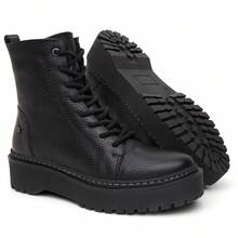 USEVITTAL Women's Laura Caramel Or Black Leather Lace-Up Combat Boot In Black Vittal - màu đen - Xem 3