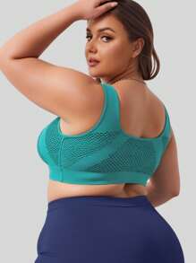1pc Seamless Wireless & Non-Padded Lift Supportive Adjustable Yoga Sleep Comfort Side Gather Plus Size Sports Bra, Racerback