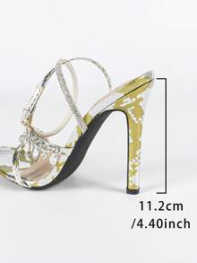Women's Rhinestone Chain Ankle Strap Pointed Toe Stiletto Heel Sandals, Sparkling Formal Party High Heels, Silver Color - Gold - View 8