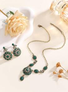 Vintage Colorful Cone Flower Necklace & Earrings Jewelry Set
