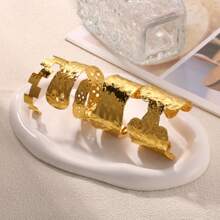1 pieza Brazalete abierto de acero inoxidable bañado en platino 18K de diseño cóncavo-convexo, adecuado para fiesta, cita, uso en la oficina