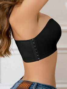 Women'S Beige Strapless Tube Bra With Front Closure & Removable Pads - Adjustable Comfort Fit, Soft Breathable Fabric For Casual Attire, Summer Underwear, Comfortable Underwear, Sleek Undergarment, Durable Underwear - 黑色 - 查看 5