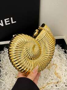 Elegant Shell-Shaped Party Clutch Bag, Unique Design Seashell Bag, Women's Shiny Evening Handbag With Chain Shoulder/Crossbody Strap, Fits Earphones, Coins, Elegant Shell Purse Perfect For Parties Weddings Dinners