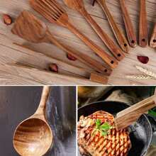 AIUHI 1pc/14pcs Wooden Cooking Utensils For Kitchen, Wooden Spoon, Wooden Spatula, Wooden Kitchen Utensils Set, Natural Nonstick Non Scratch Natural Wooden Spoons For Cooking