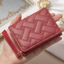 Women Short Wallet With Heart Embroidery, Large Capacity & Multi-Card Slots For Credit Cards, ID, Cash, Casual Three-Fold Snap Closure Coin Purse, Suitable For Daily Use, Mother's Day, Birthday, Anniversary Gift