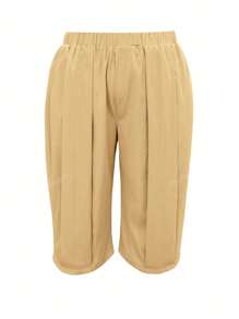 Pantaloni de damă de primăvară/vară, mărime mare, culoare solidă, casual, cu picior larg, cu buzunare, kaki, ținută versatilă de zi cu zi
