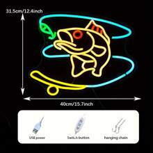 1 Stück Fischform Neonlicht, USB betriebenes Kunststoff Wandmontiertes Neonschild mit Knopfsteuerung, Mehrfachnutzung, ohne Batterie, geeignet für Heimdekoration, Aquarium, Garten