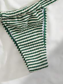 新款柔软条纹细肩带优雅性感三件式比基尼泳衣，女士夏季沙滩时尚泳装度假装 - 綠色 - 查看 6