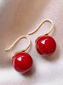 1 Pair Vintage Faux Pearl Look Alloy Hoop Earrings In Burgundy, Suitable For Women's Daily, Party Wear, Christmas Gift, Holiday Gift, New Year Gift, Valentine's Day Gift
