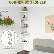 3/5 Tier Floating Wall Shelves Corner Shelf Storage Wood Home Display Bookcase Unit Wooden Wall Mounted Shelves Decor For Bedroom, Study, Living Room - White - View 5