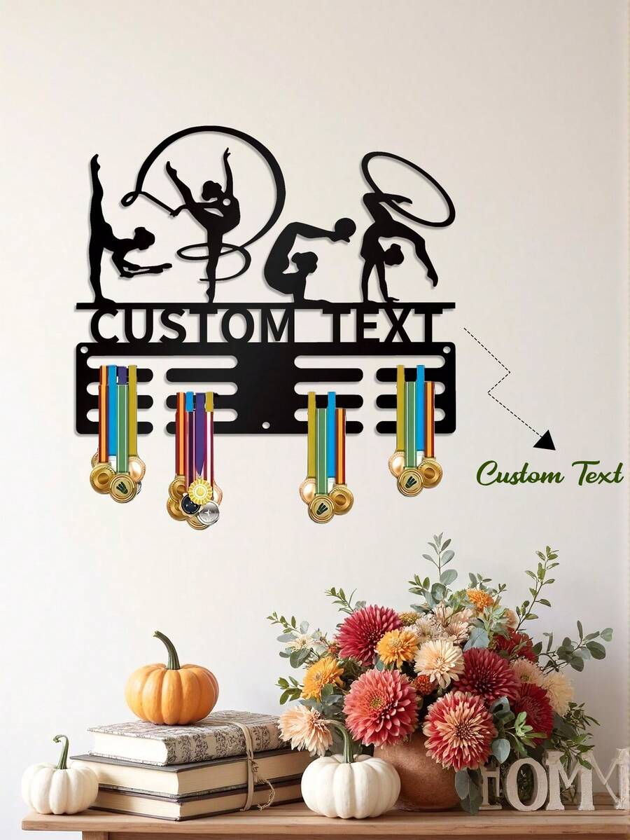 1 buc. Suport de prezentare a medaliilor de gimnastică metalice personalizabile, artă de perete, vitrină personalizată pentru nume pentru gimnaste, suport pentru medalii din fier pentru decor, cadou perfect pentru gimnaste, ușor de instalat