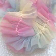 1 Yard Regenbogen zweischichtiger voluminöser transparenter Farbverlauf Spitzenbesatz, geeignet für DIY-Kleidung, Partykleider, Stirnbänder und Haarzubehör - Verschiedenfarbig - Übersicht 2