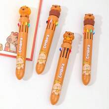 Caneta esferográfica fofa de capivara com 10 cores, caneta criativa multicolorida com botão de pressão para estudantes, cadernos, canetas coloridas, volta às aulas (1 unidade). - Castanho Café - Ver 5