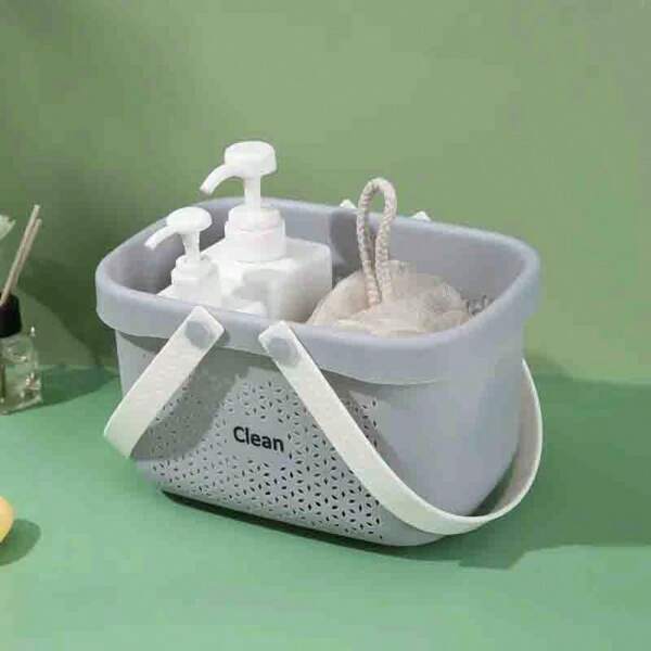 1pc Bathroom Basket, Plastic Bath Basket, Storage Basket With Handle, Handheld Shower Basket For Bathroom Storage