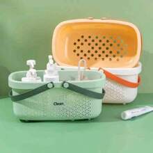 1pc Bathroom Basket, Plastic Bath Basket, Storage Basket With Handle, Handheld Shower Basket For Bathroom Storage
