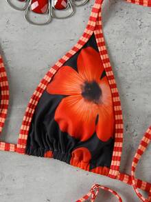 女士夏季花卉印花性感比基尼套装