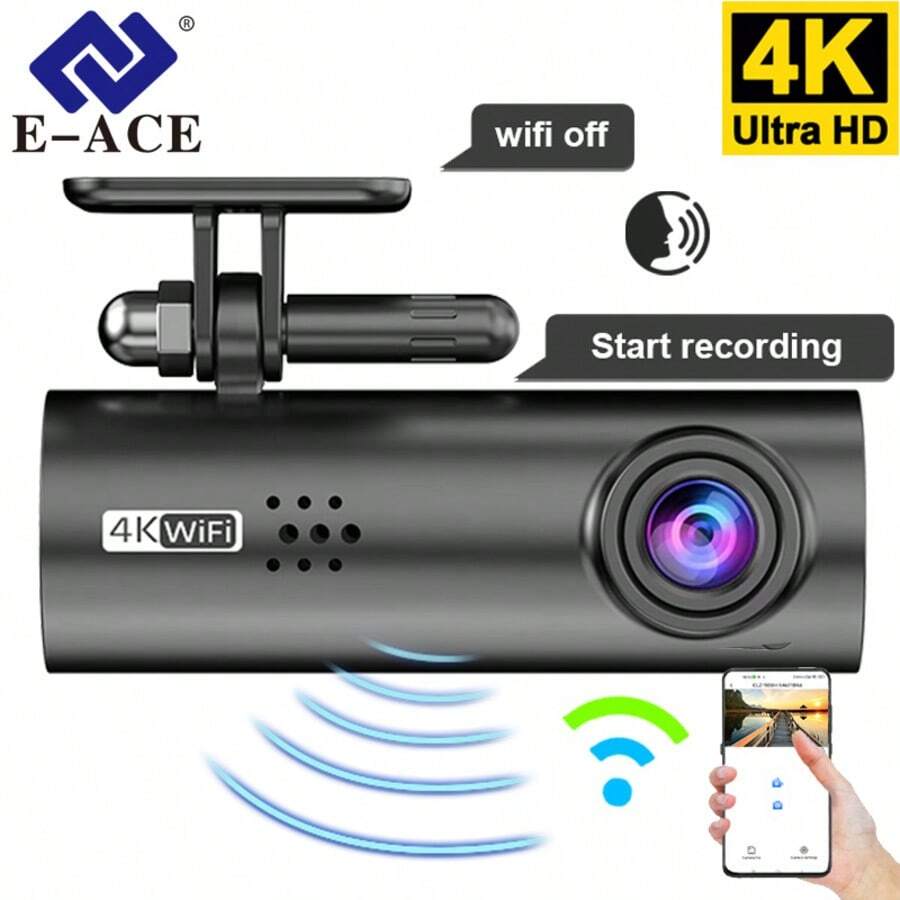 Cámara de salpicadero 4K para automóviles, cámara frontal de salpicadero 2160P, cámara de salpicadero 4K con control de aplicación, accesorios para automóviles con visión nocturna súper, sensor G, grabación en bucle, cámara para automóviles de 12V-24V, grabador de tráfico, mini cámara