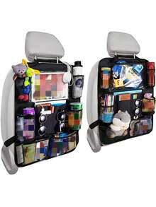 Backseat Organizer, Car Organizer, Backseat Organizer With USB/Headphone Jack, Car Backseat Organizer, Car Backseat Organizer For Road Trips, Snacks, Toys, Travel Accessories, 2 Pack - 黑色 - 查看 2