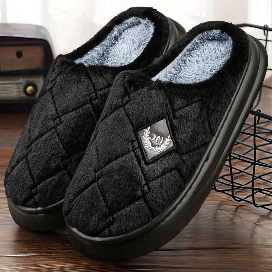 Zapatillas de casa de piel a cuadros para hombres, cómodas, de espuma de memoria EVA, zapatos ligeros y casuales, zapatillas de felpa cálidas y antideslizantes, talla grande, invierno - Marrón - Ver 1