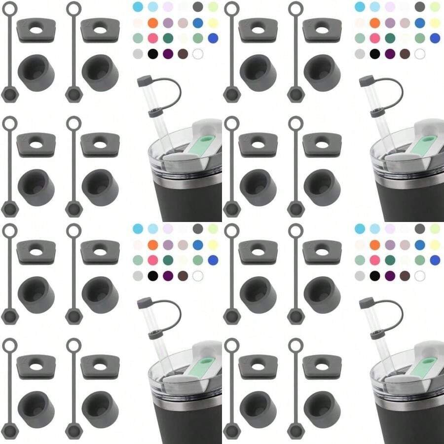 Silicone Spill Stopper Set Compatible With Stanley Cup 2.0 30oz &Amp; 40oz With Straw Cover (Set Of 2, Clear) - Grey - View 1