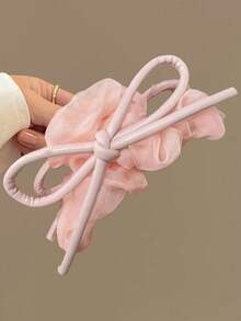 1 件女士柔软网状褶皱发爪夹，优雅蝴蝶结鲨鱼夹发夹头饰时尚发饰优雅发夹