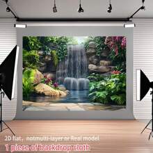 1 Stück Üppiger Garten Wasserfall Hintergrund Tuch - Lebendige Naturszene mit herabstürzenden Wasserfällen & üppigem Grün, Büro- & Outdoor-Dekoration, ohne Strom, perfekt für Partys & Geschenke, Wandbehang & ästhetische Raumverbesserung, Gartendekoration, 2D flach, keine mehrschichtigen oder echten Modelle