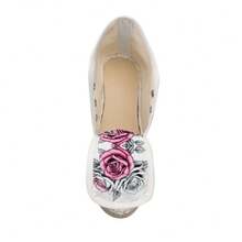 R&RH Ladies Pink Floral Wedge Espadrilles - Pink - View 3