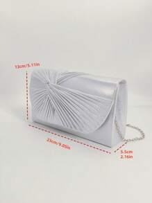 1pc Plain Glittery Knotted Clutch Purse, Silver Color Evening Bag Suitable For Parties, Banquets And Daily Use