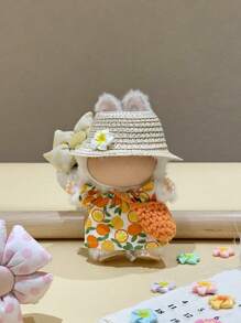 (Hat Only)1pc Doll Hat,Vacation Style/Hawaiian Style Plumeria Straw Hat, Hibiscus Straw Hat, Suitable For Taking To The Beach For Vacation Trips.