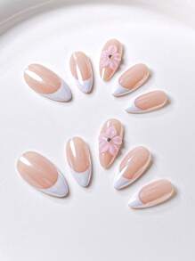 10 Pieces Of Pure Handcrafted Three-Dimensional Ice Translucent Carved Flowers, With Orange Flower Centers As Embellishments, Yellow French Manicure Surface Decorated With Water Ripples, Paired With Golden Steel Ball Faux Pearls, Pink Magic Mirror Coils, Pink Flower Accessories French Style, Golden Star Stickers, High-End Aurora White French Style, Press On Nails Nail Supplies Nails