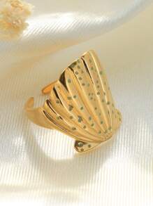 1 Stück goldfarbener Ring aus rostfreiem Stahl in Muschelform, geeignet für Frauen zum Tragen im Strandurlaub, auf Sommerfesten und anderen Anlässen