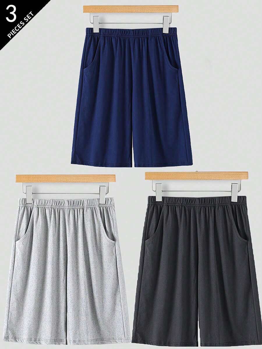 3 Cặp Quần Short Nam Mùa Hè Mới Màu Trơn Đen/Xám/Xanh Mỏng Thường Ngày Thoải Mái - Nhiều màu - Xem 1