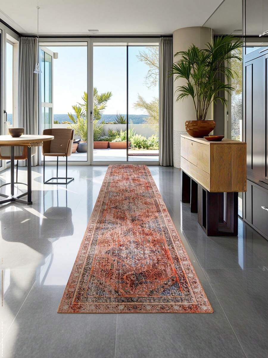 Phantoscope Boho Washable Runner Rug – Non-Slip Ultra-Thin Carpet For Hallway, Kitchen, Entryway, Laundry & Bedroom – Vintage Distressed Long Accent Rug - 鐵鏽/多色 - 查看 1