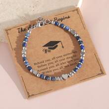 1 pièce Bracelet perles en pierre naturelle Améthyste rose zébré de style bohème 4mm, bracelet en acier inoxydable avec carte de graduation, convient pour un port quotidien et comme cadeau de remise des diplômes