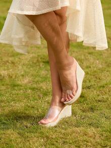 Tropiscape 1双女士新款舒适坡跟厚底透明露趾性感夏季绳底凉鞋波西米亚风休闲度假海滩秋季圣诞节冬季圣诞礼物 - 無色 - 查看 2