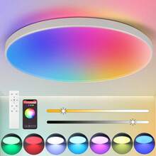 Alexa LED Ceiling Light, RGB Bluetooth Remote Control Tuya Smart Home Decoration Pendant Lamp, Bluetooth Dimmable LED Lamp For Living Room, Bedroom, Bathroom, Balcony, Dining Room, Kitchen, Closet, Display Cabinet, Study, Corridor, Restaurant, Clothing Store, Bar - Ceiling Light With Remote Control - View 5